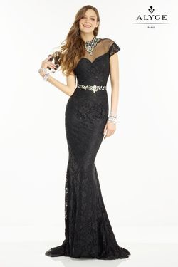 Style 6553 Alyce Paris Black Size 12 Military Floor Length Sheer Mermaid Dress on Queenly