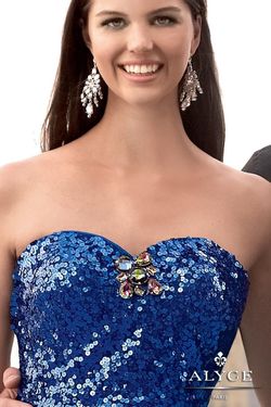 Style 4307 Alyce Paris Blue Size 6 Midi Strapless Jewelled Cocktail Dress on Queenly