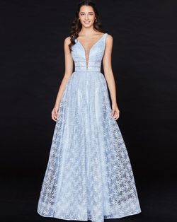 Style 20083 Angela and Alison Light Blue Size 16 Bridgerton Prom Military Floor Length A-line Dress on Queenly