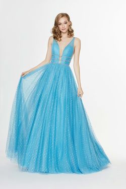 Style 91043 Angela and Alison Blue Size 2 Floor Length Tall Height A-line Dress on Queenly