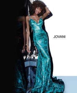 Style 1848 Jovani Green Size 12 Emerald Pattern Plus Size Mermaid Dress on Queenly