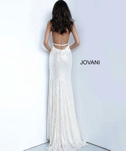Style 1012 Jovani White Size 8 Tall Height Lace Side slit Dress on Queenly