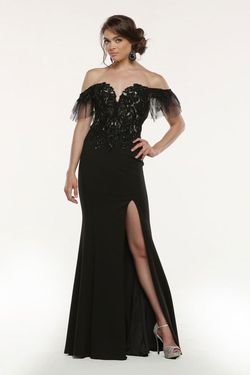 Style 31540 Zoey Grey Black Size 6 Lace Side slit Dress on Queenly