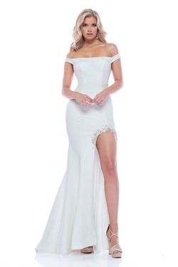 Style 31525 Zoey Grey White Size 8 Tall Height Floor Length Side slit Dress on Queenly