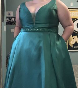 Tease prom Green Size 22 Pockets Cut Out Sheer Ball gown on Queenly