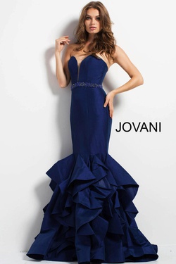 Jovani Blue Size 6 Black Tie Ruffles Mermaid Dress on Queenly