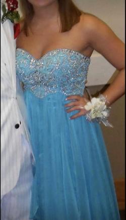 Sherri Hill Blue Size 4 Strapless Prom Straight Dress on Queenly