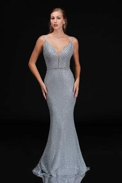 Style 6540 Nina Canacci Silver Size 14 Tall Height Prom Mermaid Dress on Queenly