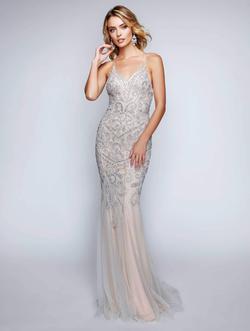 Style 8162 Nina Canacci Nude Size 10 Tall Height Silver Prom Straight Dress on Queenly