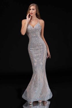 Style 8175 Nina Canacci Silver Size 14 Tall Height Nude Prom Mermaid Dress on Queenly