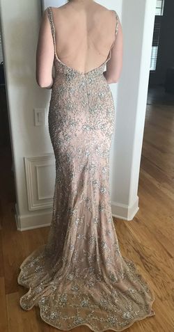 Style -1 Jovani Nude Size 4 Fully Beaded Custom Tall Height Straight Dress on Queenly