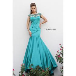 Sherri Hill Green Size 8 Jewelled Cap Sleeve Mermaid Dress on Queenly