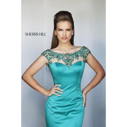 Sherri Hill Green Size 8 Jewelled Cap Sleeve Mermaid Dress on Queenly