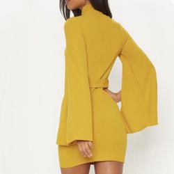 PrettyLittleThing Yellow Size 2 Belt Interview Sleeves Cocktail Dress on Queenly