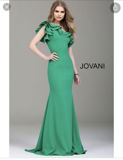 Style -1 Jovani Dark Green Size 0 Tall Height Ruffles Mermaid Dress on Queenly
