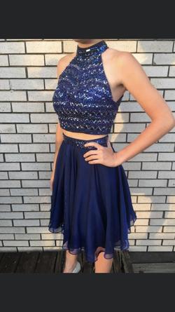 Sherri Hill Blue Size 2 Halter Homecoming Two Piece Beaded Top Cocktail Dress on Queenly