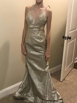 Style 60804 Alyce Gold Size 4 Shiny Train Dress on Queenly