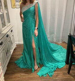 Mac Duggal Blue Size 2 Teal Floor Length Straight Dress on Queenly