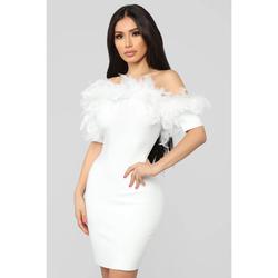 Fashion Nova White Size 4 Feather Cocktail Dress on Queenly