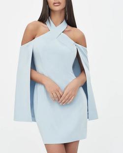 Lavish Alice Light Blue Size 2 Halter Interview Cocktail Dress on Queenly
