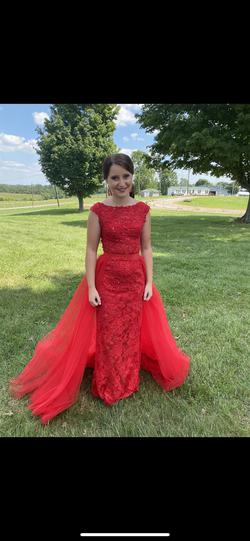 Sherri Hill Bright Red Size 2 Pattern Backless Prom Train Dress on Queenly