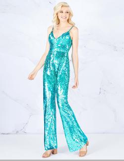 Style 4864 Mac Duggal Blue Size 6 Tall Height Jumpsuit Dress on Queenly