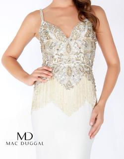 Style 62957 Mac Duggal White Size 8 Fringe Prom Mermaid Dress on Queenly