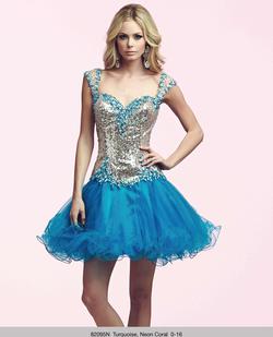Style 82095 Mac Duggal Blue Size 4 Sweetheart Shiny Tall Height Cocktail Dress on Queenly