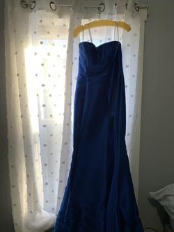 Style 51671 Sherri Hill Royal Blue Size 10 Strapless Prom Side slit Dress on Queenly