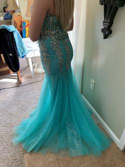 Jovani Blue Size 0 Sheer Strapless Corset Prom Mermaid Dress on Queenly
