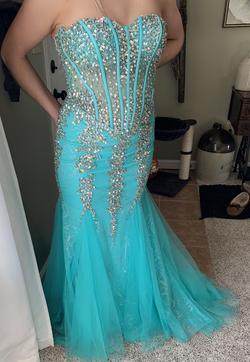 Jovani Blue Size 0 Sheer Strapless Corset Prom Mermaid Dress on Queenly