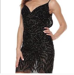 Jovani Black Size 2 Sequin Holiday Sheer Cocktail Dress on Queenly