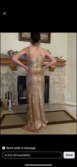 B. Smart Gold Size 4 Tall Height One Shoulder Prom Straight Dress on Queenly