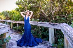Jovani Blue Size 4 Sheer Train Mermaid Dress on Queenly
