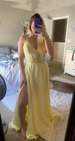 La Femme Yellow Size 8 Side Slit Prom A-line Dress on Queenly