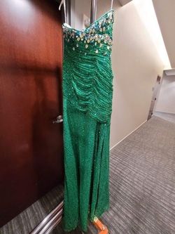 Style 6133 Party Time Formals/Rachel Allen Green Size 4 Sweetheart $300 Floor Length Side slit Dress on Queenly