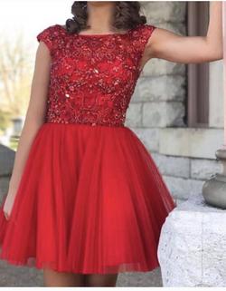 Sherri Hill Red Size 0 Homecoming Medium Height Beaded Top Cap Sleeve Cocktail Dress on Queenly