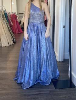 Jovani Blue Size 4 One Shoulder Prom Ball gown on Queenly