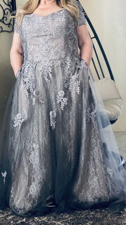 Style 28091 La Femme Silver Size 20 Pockets Floor Length $300 Ball gown on Queenly