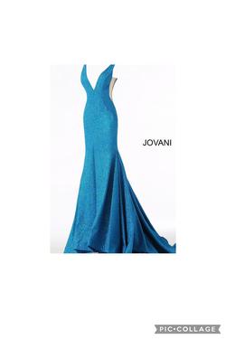 Jovani Blue Size 0 Plunge Prom Mermaid Dress on Queenly