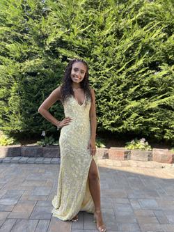 Style 3214 Primavera Yellow Size 00 Pattern Prom Side slit Dress on Queenly