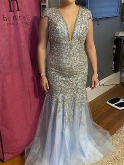 Terani Couture Light Blue Size 6 Fully-beaded Straight Dress on Queenly
