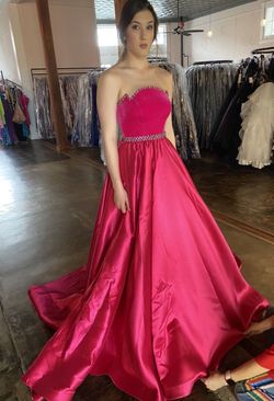 Jovani couture Hot Pink Size 4 Train Floor Length Ball gown on Queenly
