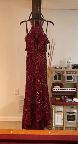MoriLee Red Size 4 Flare Burgundy Corset Mermaid Dress on Queenly