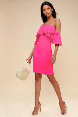 Lulu's Hot Pink Size 0 Wedding Guest Cocktail Dress on Queenly