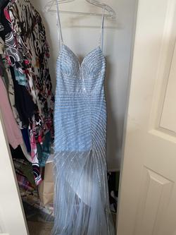 Jovani Blue Size 4 Sheer Prom Straight Dress on Queenly