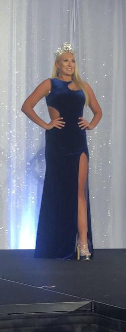 Jovani Couture Blue Size 6 Pageant Cut Out Velvet Side slit Dress on Queenly