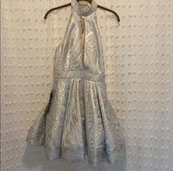 bebe Silver Size 4 Halter Homecoming Medium Height Cocktail Dress on Queenly