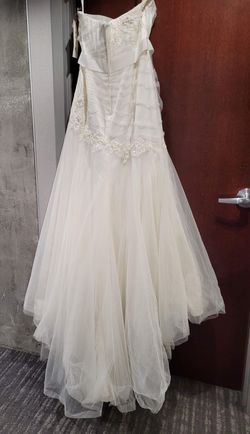 Aura Bridal White Size 16 Floor Length Wedding Strapless Train Dress on Queenly