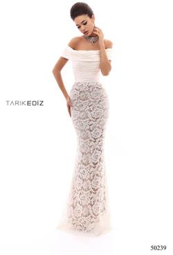 Style 50239 Tarik Ediz White Size 8 Prom Train Dress on Queenly